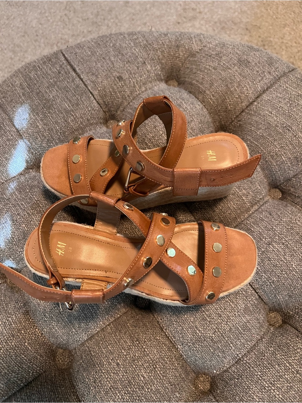 H&M Tan Studded Wedge Sandals